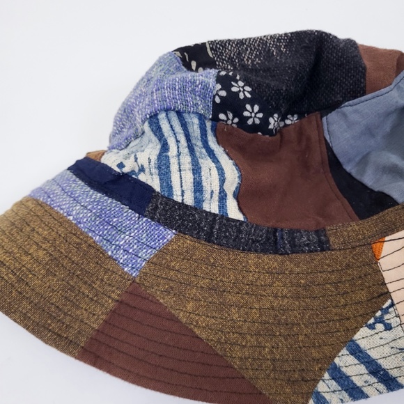 Patchwork bucket hat hemp cotton lined 90s y2k neutral earth tones - Picture 2 of 13